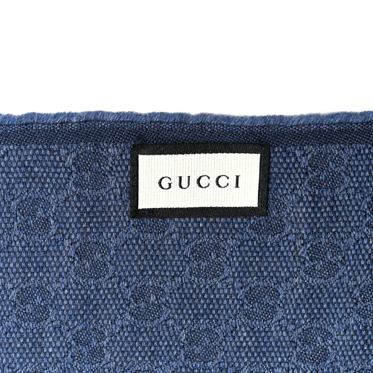 Wool Silk GG Monogram Web Verbiere Fringe Scarf Navy Blue