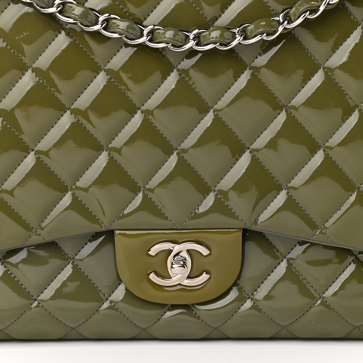 Patent Quilted Maxi Single Flap Grey