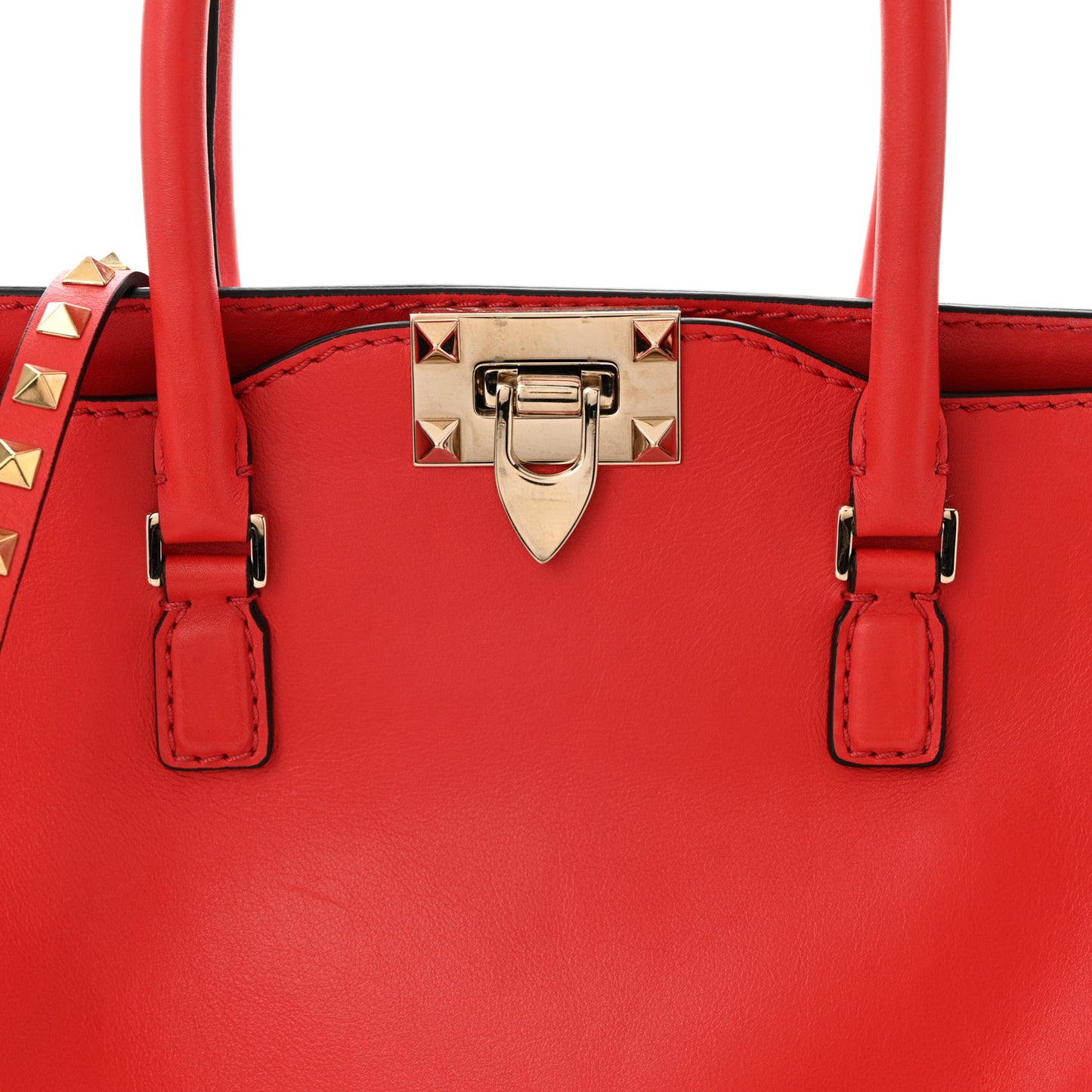 Vitello Rockstud Double Handle Tote Deep Orange