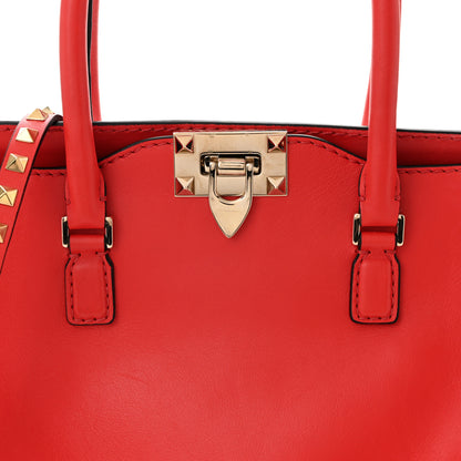 Valentino Garavani Vitello Rockstud Double Handle Tote Deep Orange 8 of 10