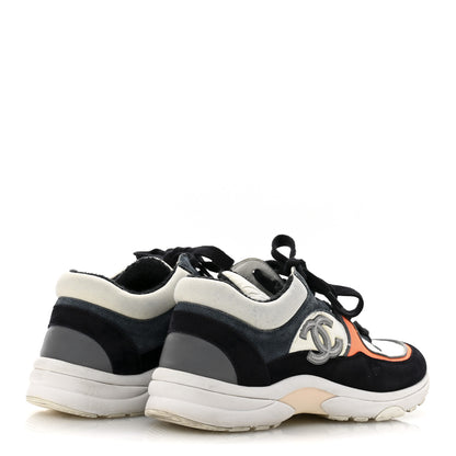 Chanel Nylon Calfskin Suede CC Womens Sneakers 35.5 Navy White Orange 5 of 11