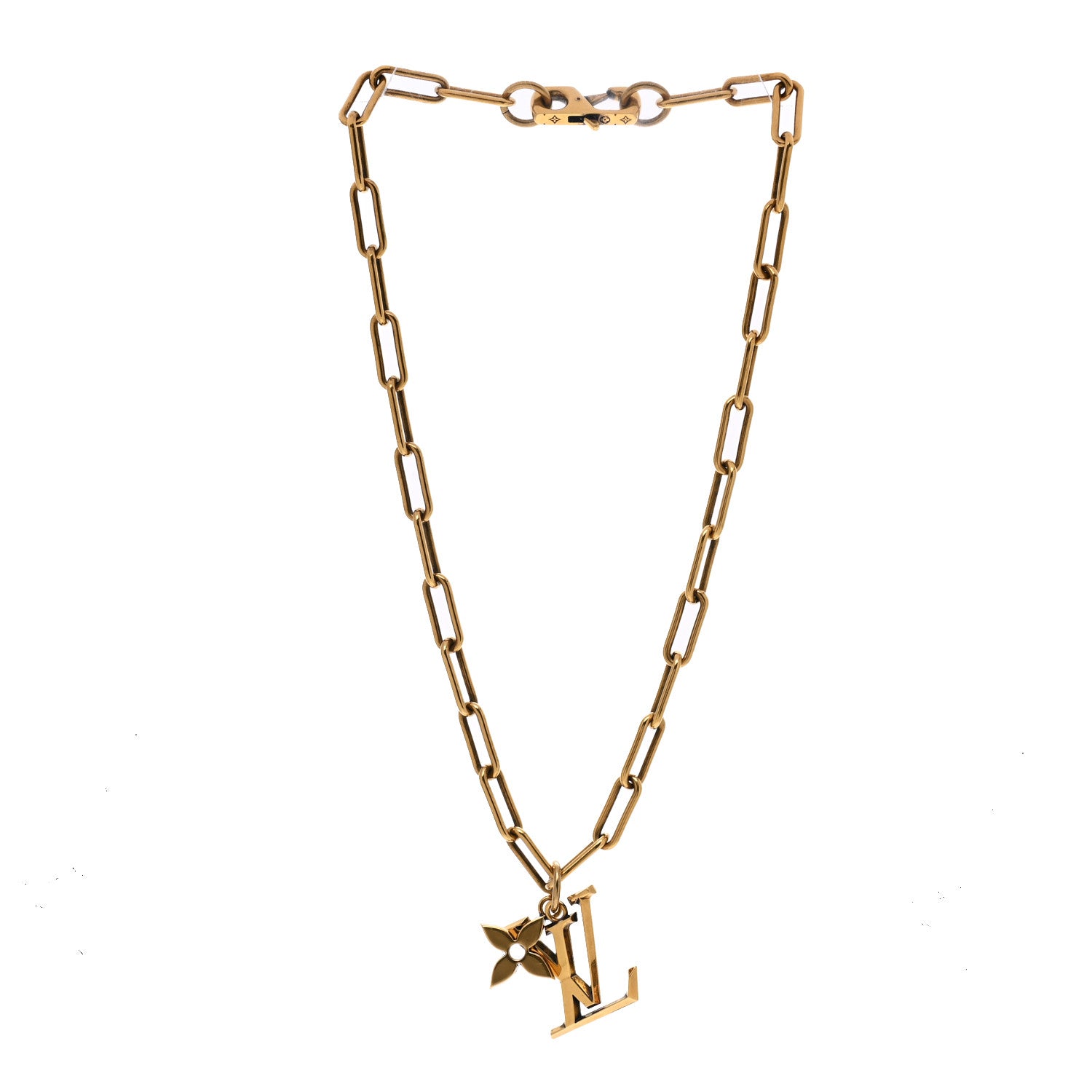 Louis Vuitton Metal LV Flower Necklace Gold 3 of 4