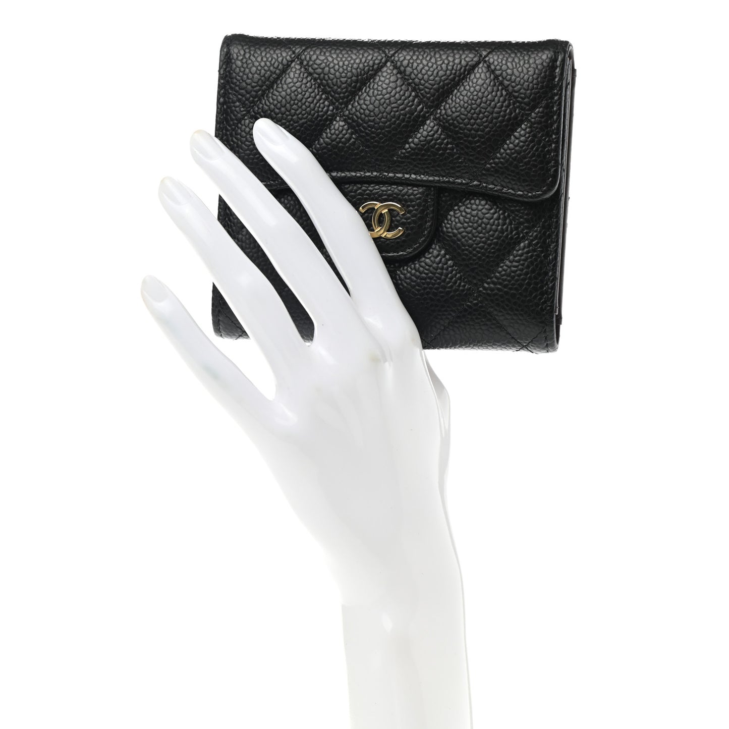Caviar Quilted Compact Flap Wallet Black