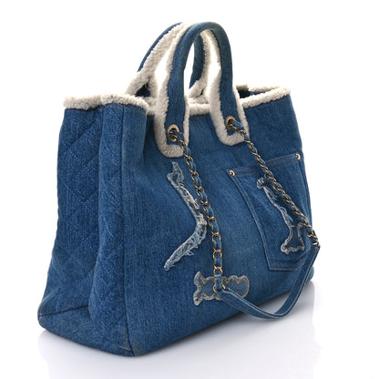 Chanel Denim Shearling Hieroglyph Coco Tote Blue 3 of 10