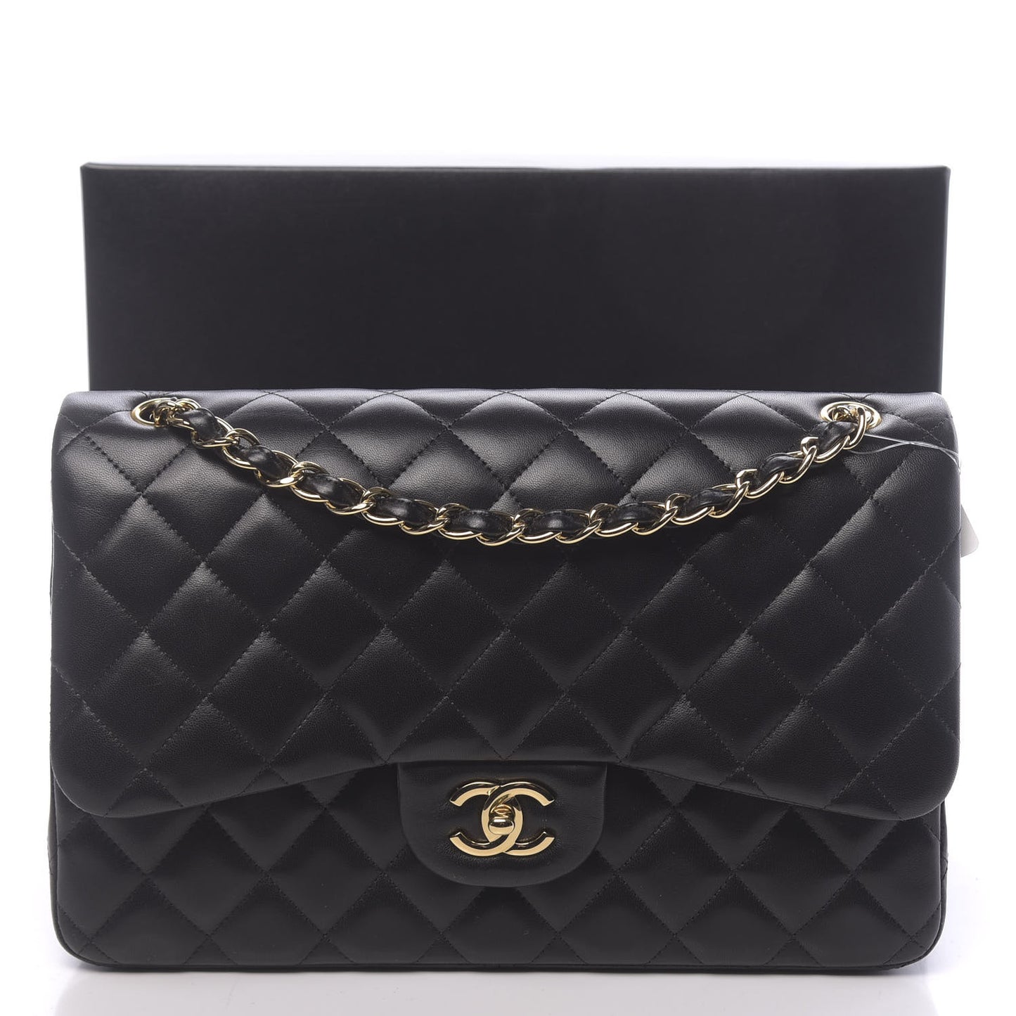 Lambskin Quilted Jumbo Double Flap Black