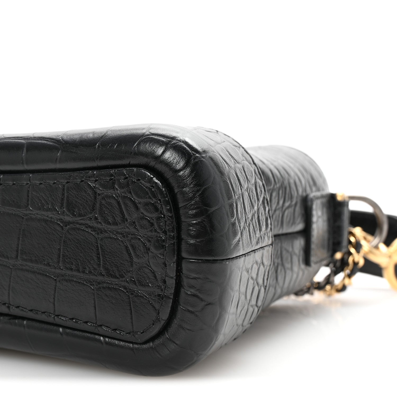 Chanel Calfskin Crocodile Embossed Small Gabrielle Cocodile Hobo Black 9 of 10