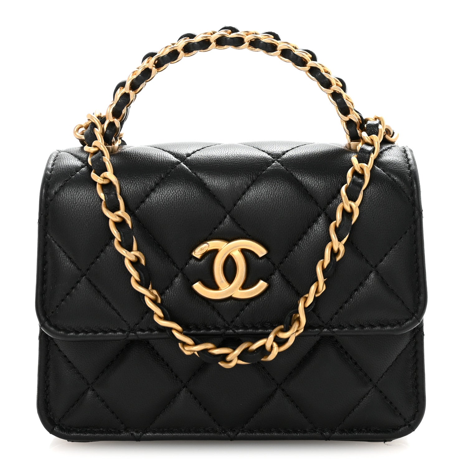 Chanel Lambskin Quilted Chain Top Handle Clutch With Chain Black 1 of 11