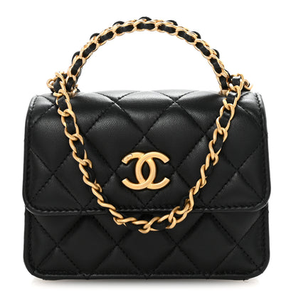 Chanel Lambskin Quilted Chain Top Handle Clutch With Chain Black 1 of 11