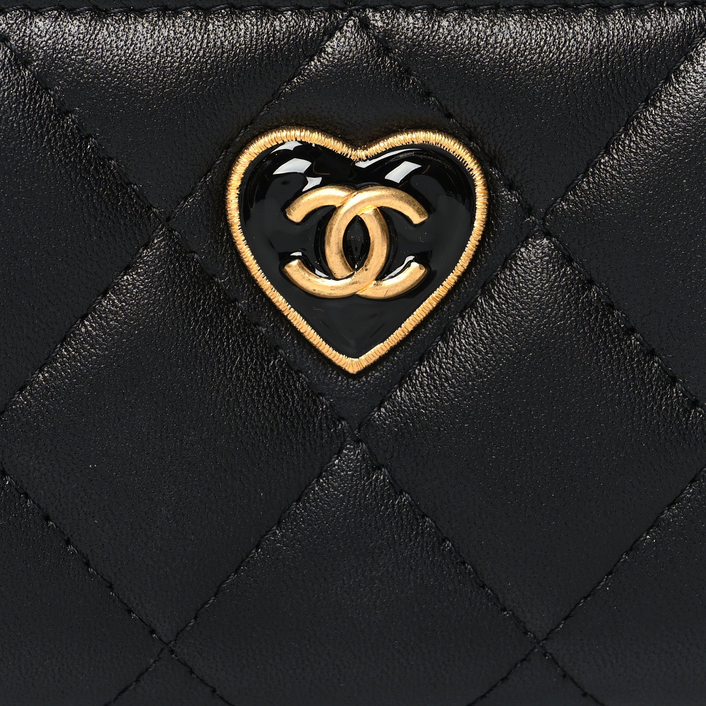 Lambskin Plexiglass Quilted Coco Love Zip Coin Purse Black