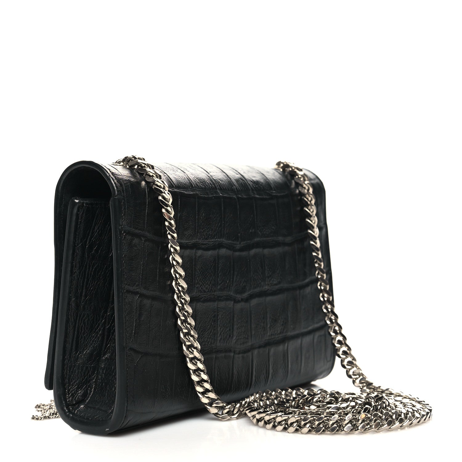 Saint Laurent Calfskin Crocodile Embossed Small Classic Monogram Kate Tassel Satchel Black 3 of 11
