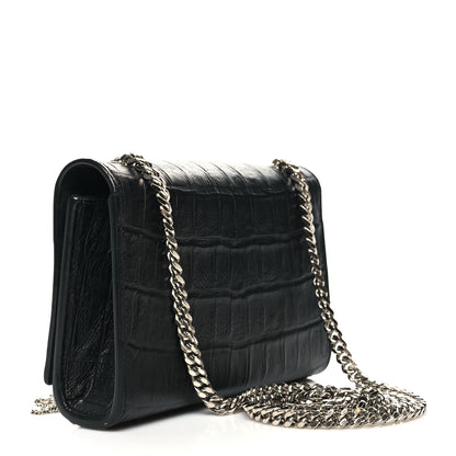 Saint Laurent Calfskin Crocodile Embossed Small Classic Monogram Kate Tassel Satchel Black 3 of 11