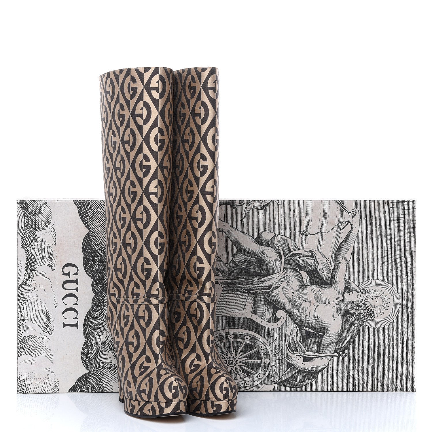 Gucci Fabric G Rhombus Print Platform Boots 38 Beige Cocoa 8 of 8