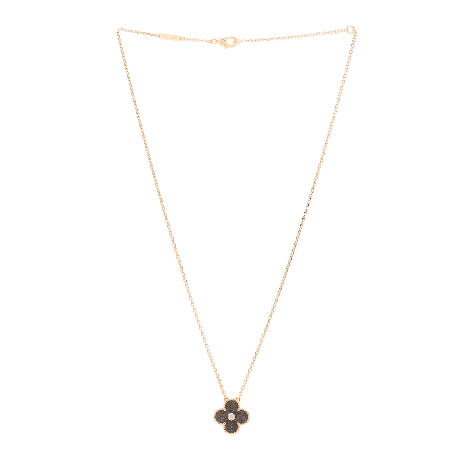 Van Cleef & Arpels 18K Rose Gold Diamond Silver Obsidian Vintage Alhambra Pendant Necklace 3 of 5