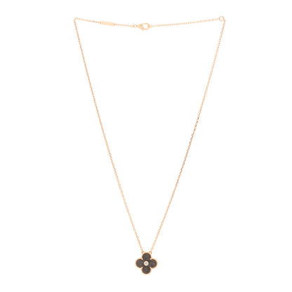 Van Cleef & Arpels 18K Rose Gold Diamond Silver Obsidian Vintage Alhambra Pendant Necklace 3 of 5