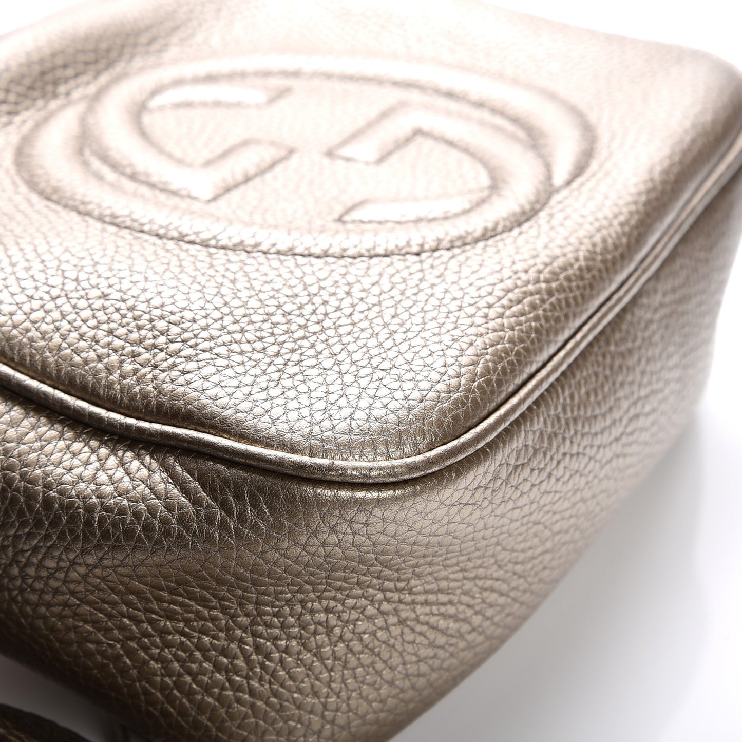 Metallic Pebbled Calfskin Small Soho Disco Bag Golden Beige