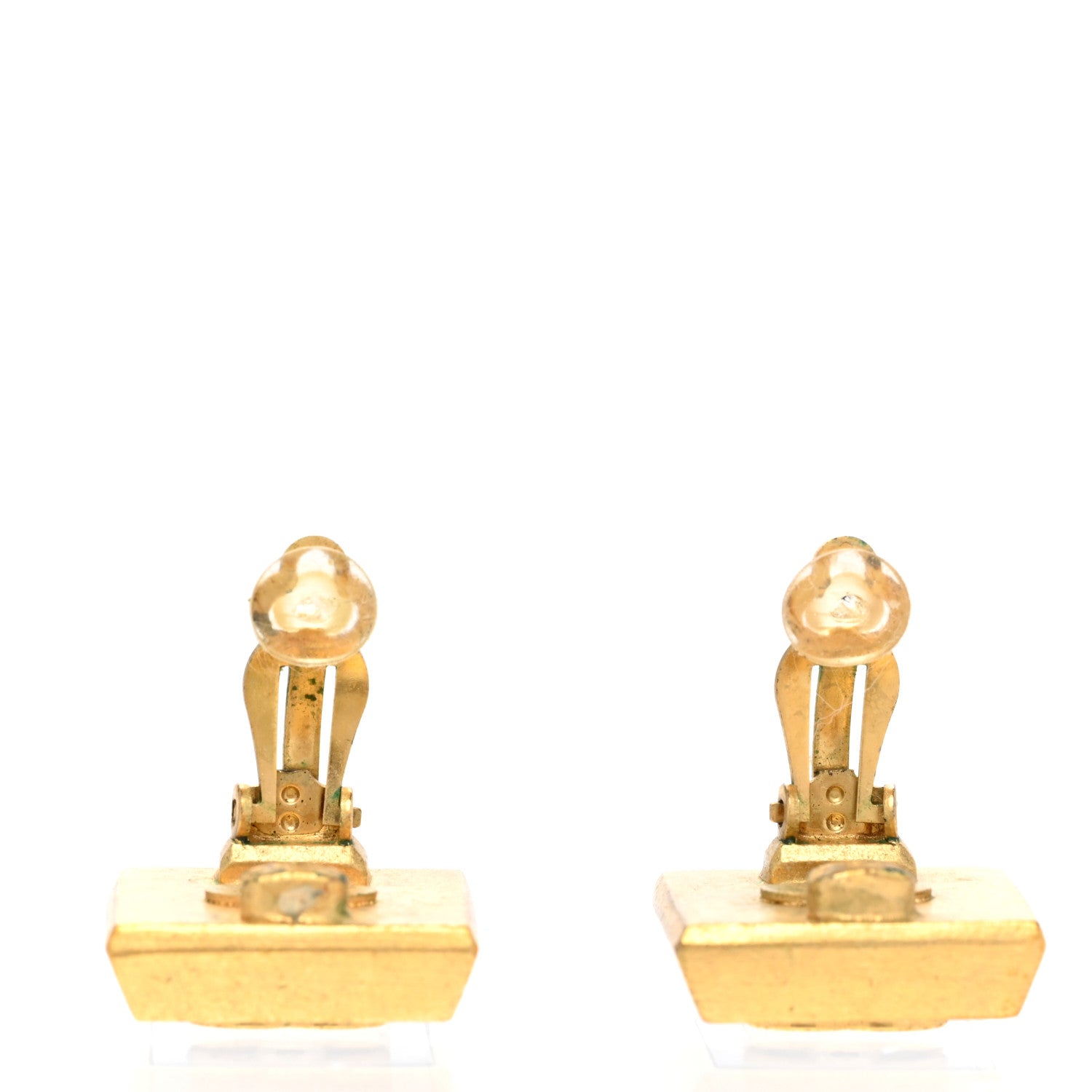 Chanel Metal CC Square Clip On Earrings Black Gold 4 of 4