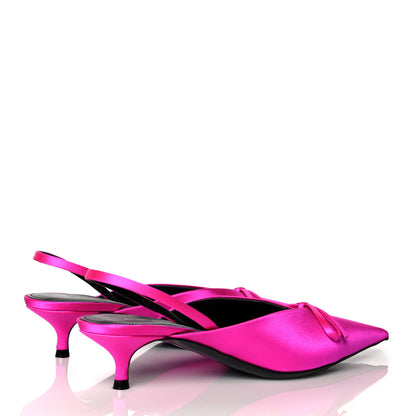 Balenciaga Satin Pointed Toe Knife Slingback 40mm Mules 38 Rose Fuchsia 4 of 9