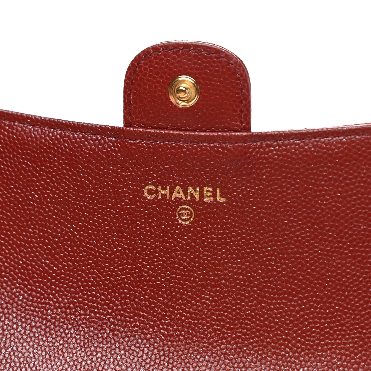 Iridescent Caviar Quilted Medium Flap Wallet Burgundy