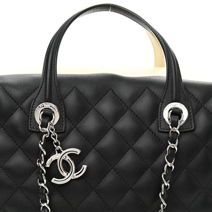 Chanel Calfskin Quilted Large Feather Weight Bowling Bag Black Ivory 7 of 10