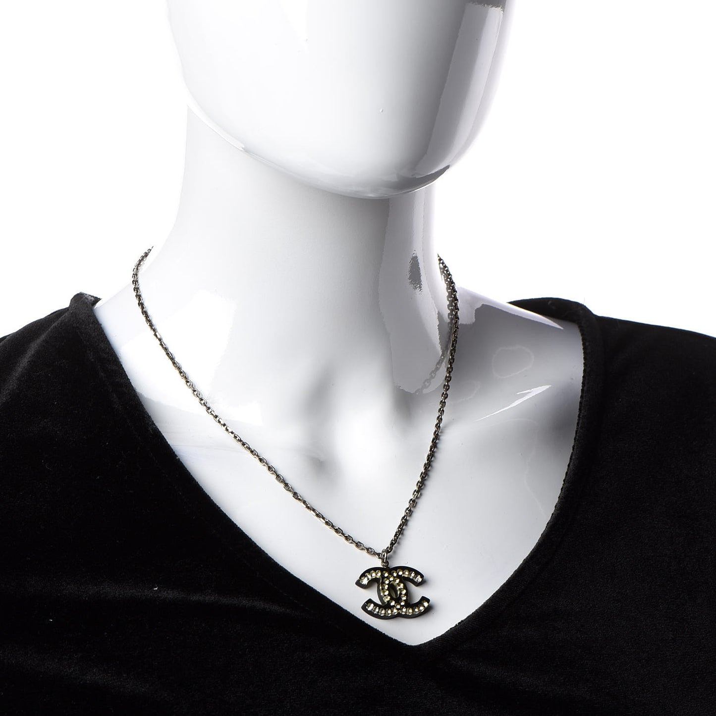 Crystal Resin CC Necklace Silver Black
