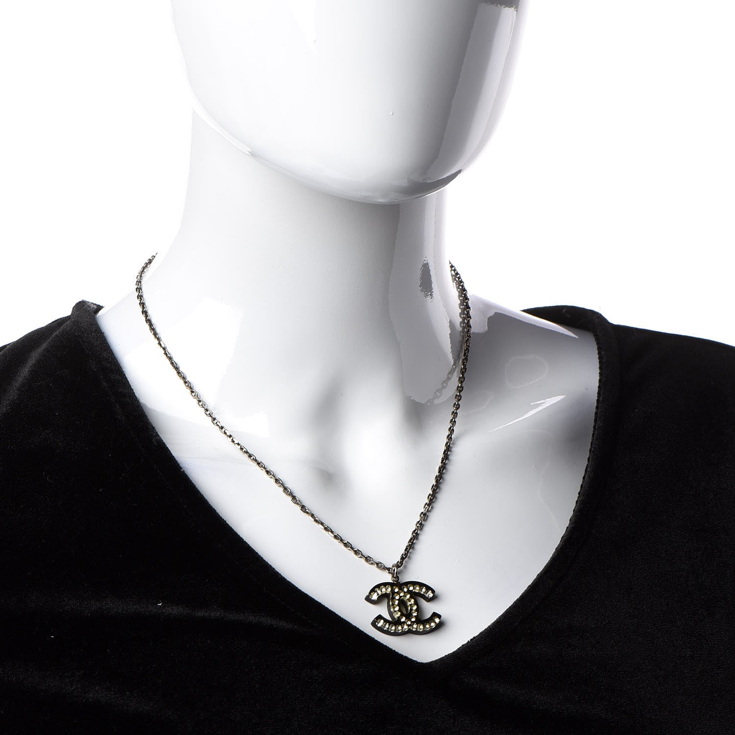 Chanel Crystal Resin CC Necklace Silver Black 2 of 8