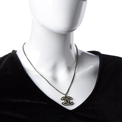 Chanel Crystal Resin CC Necklace Silver Black 2 of 8