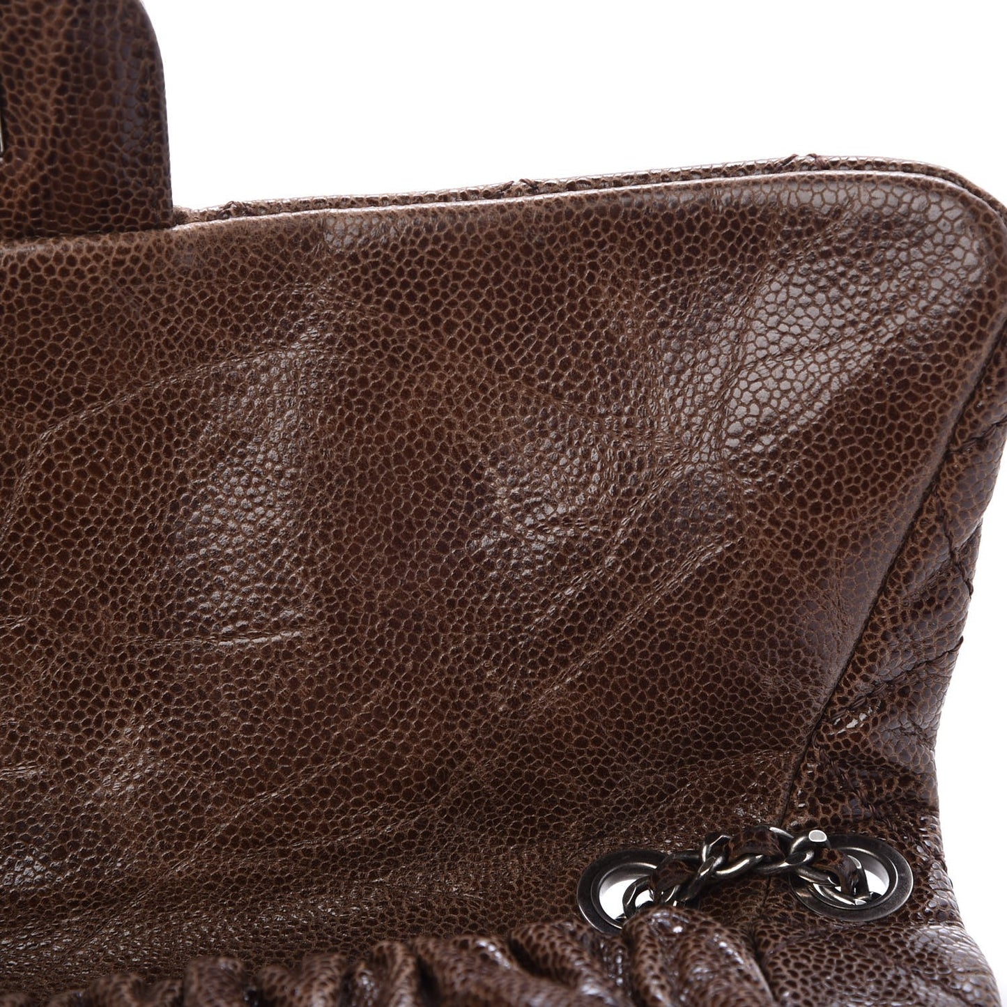 Caviar Quilted Medium Elastic Flap Brown