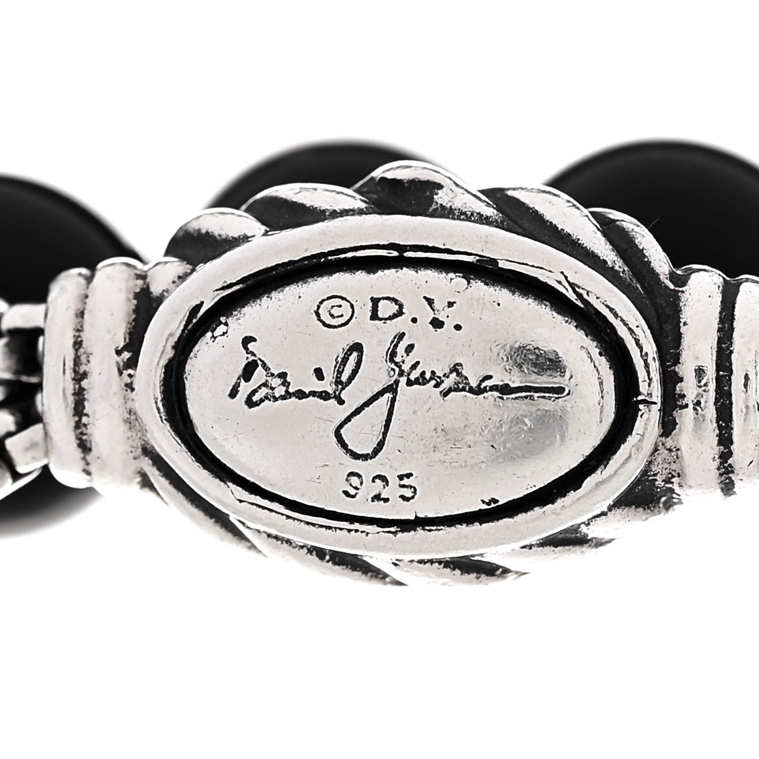 David Yurman DAVID YURMAN Sterling Silver Black Onyx 8mm Spiritual Beads Adjustable Bracelet 3 of 3