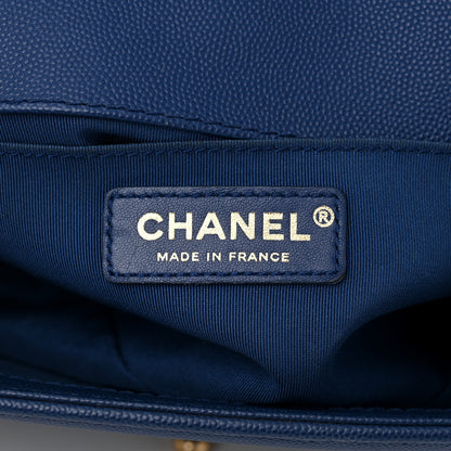 Chanel Caviar Chevron Quilted Braided Medium Boy Flap Blue 6 of 11