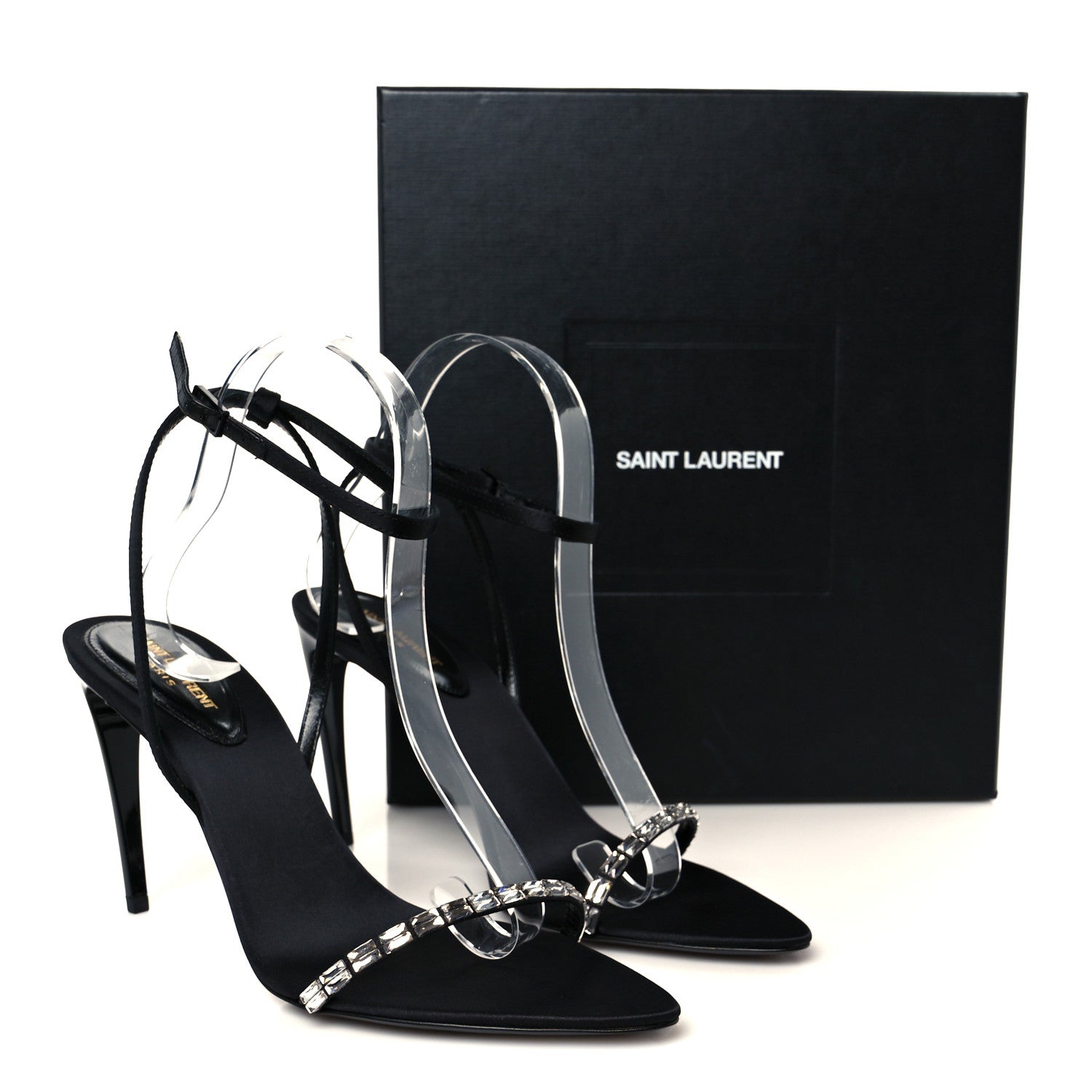 Saint Laurent Crepe Satin Crystal New Nuit 90 Ankle Strap Sandals 38.5 Black 10 of 10