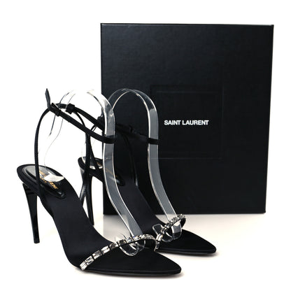 Saint Laurent Crepe Satin Crystal New Nuit 90 Ankle Strap Sandals 38.5 Black 10 of 10