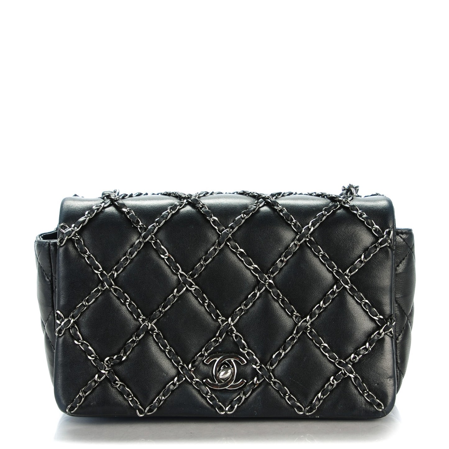 Lambskin Small Quilting Enchained Flap Black