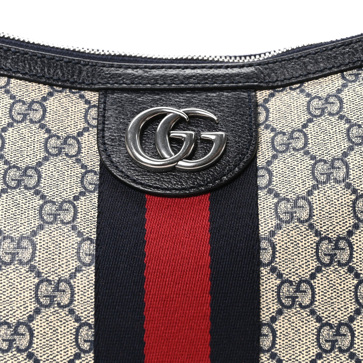Gucci GG Supreme Monogram Textured Dollar Calfskin Web Small Ophidia Half Moon Hobo Beige Blue 8 of 10
