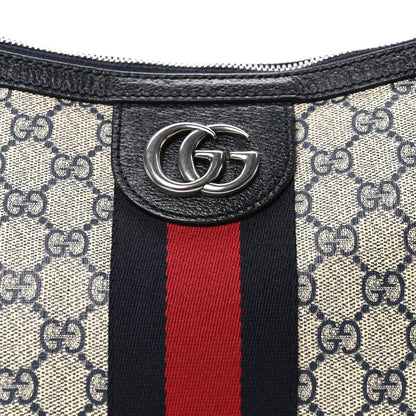 Gucci GG Supreme Monogram Textured Dollar Calfskin Web Small Ophidia Half Moon Hobo Beige Blue 8 of 10
