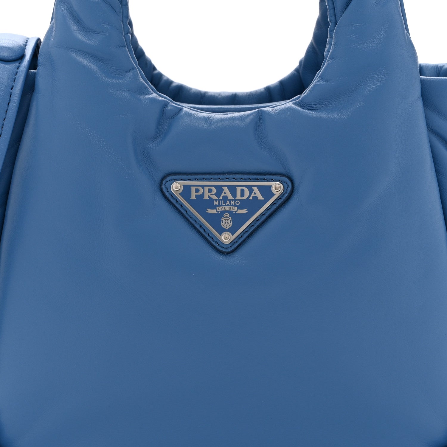Prada Nappa Soft Padded Small Double Handled Shoulder Bag Celeste 8 of 10