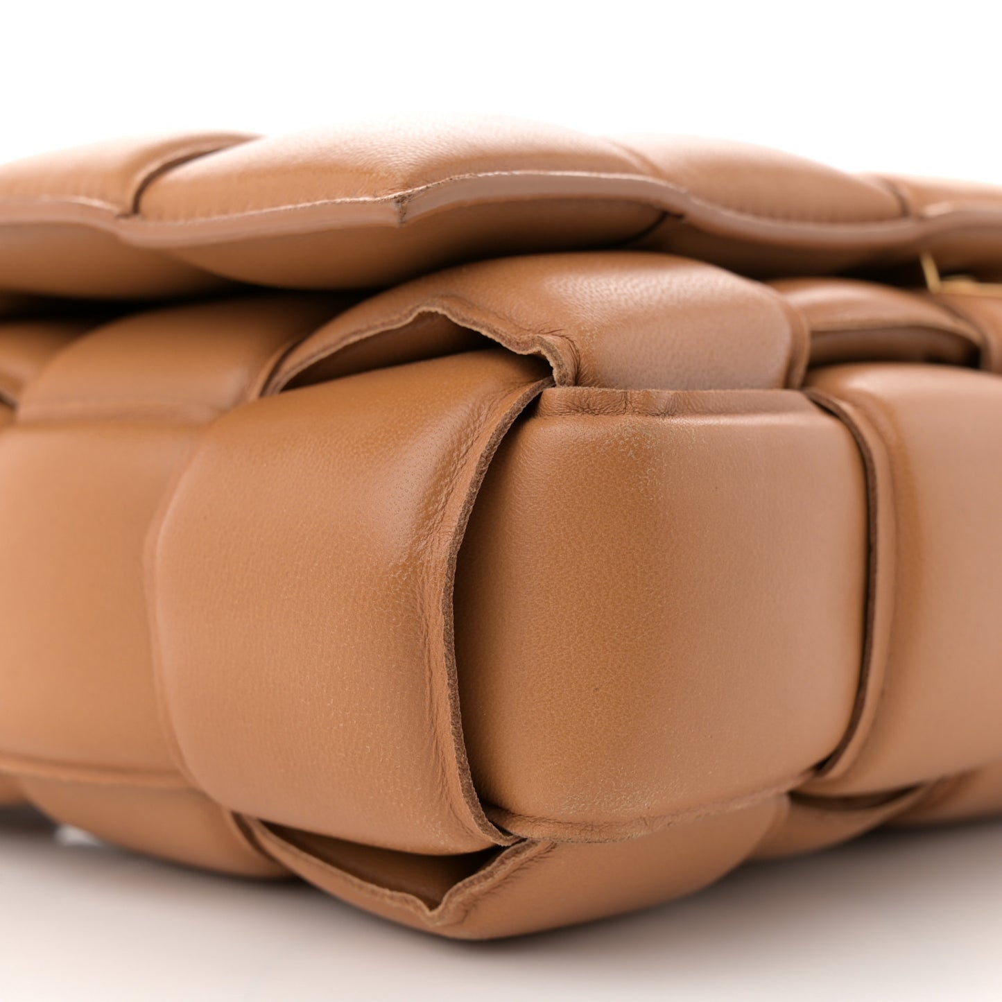 Nappa Maxi Intreccio Padded Cassette Crossbody Bag Caramel