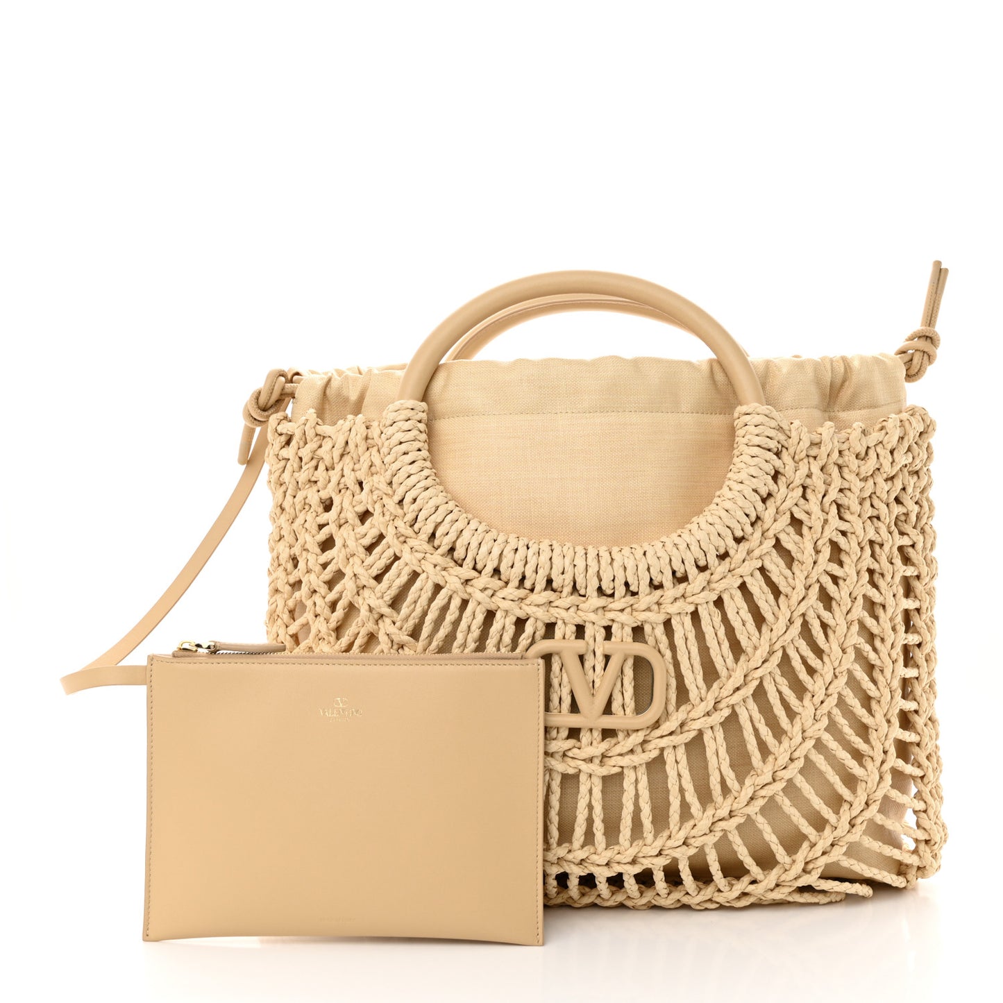 Raffia Calfskin Vlogo AllKnots Shopping Tote Natural