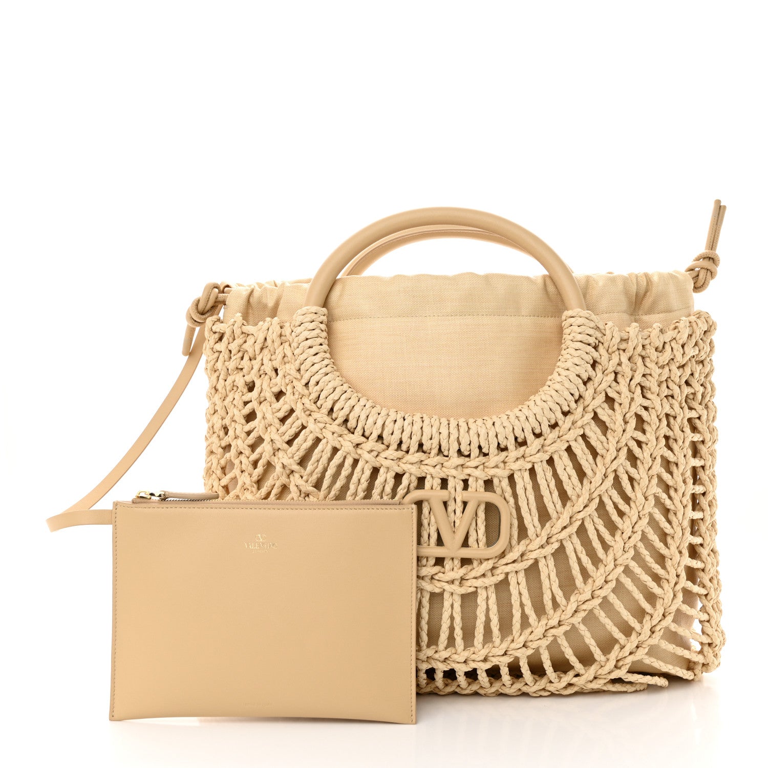 Valentino Garavani Raffia Calfskin Vlogo AllKnots Shopping Tote Natural 3 of 10