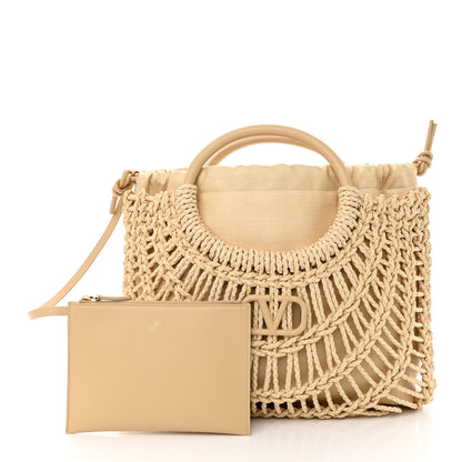 Valentino Garavani Raffia Calfskin Vlogo AllKnots Shopping Tote Natural 3 of 10