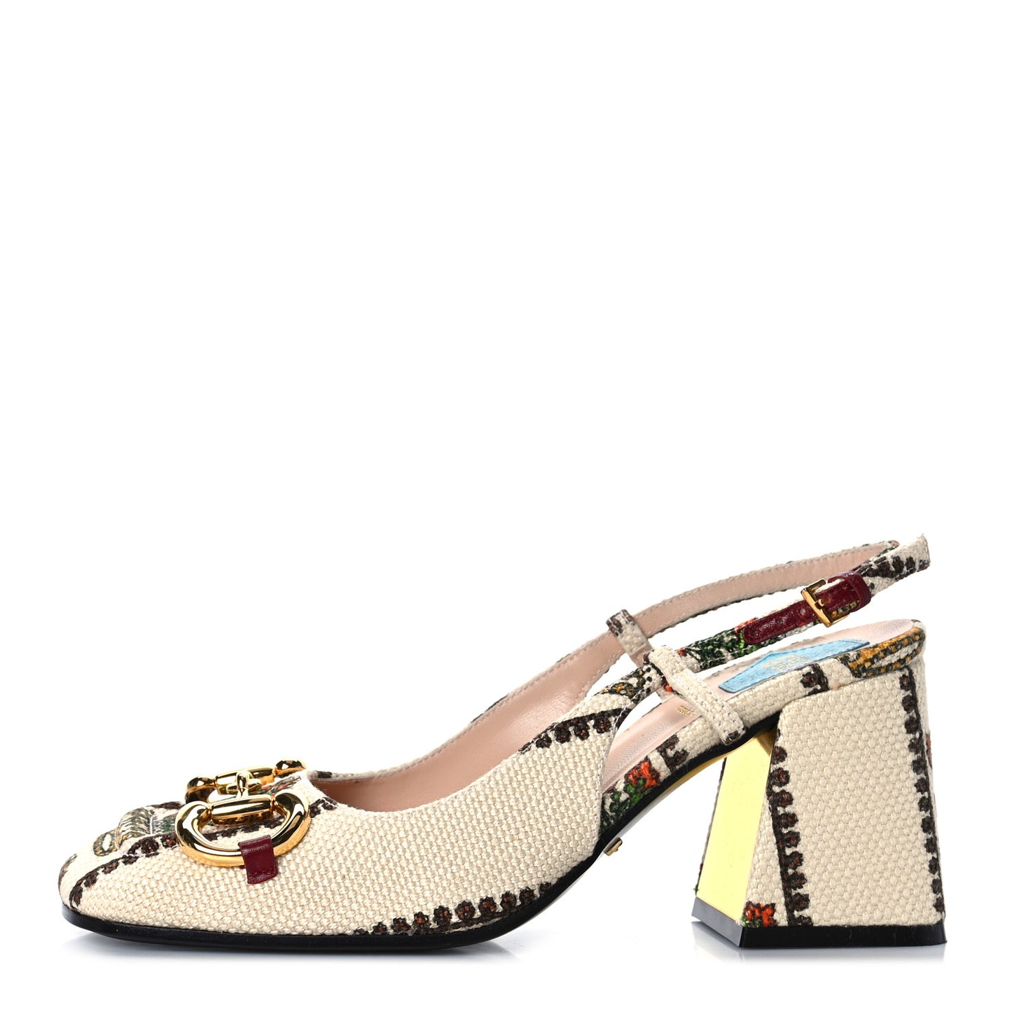 Canvas 100 Centennial Horsebit 75mm Slingback Pumps 35.5 Beige Multicolor