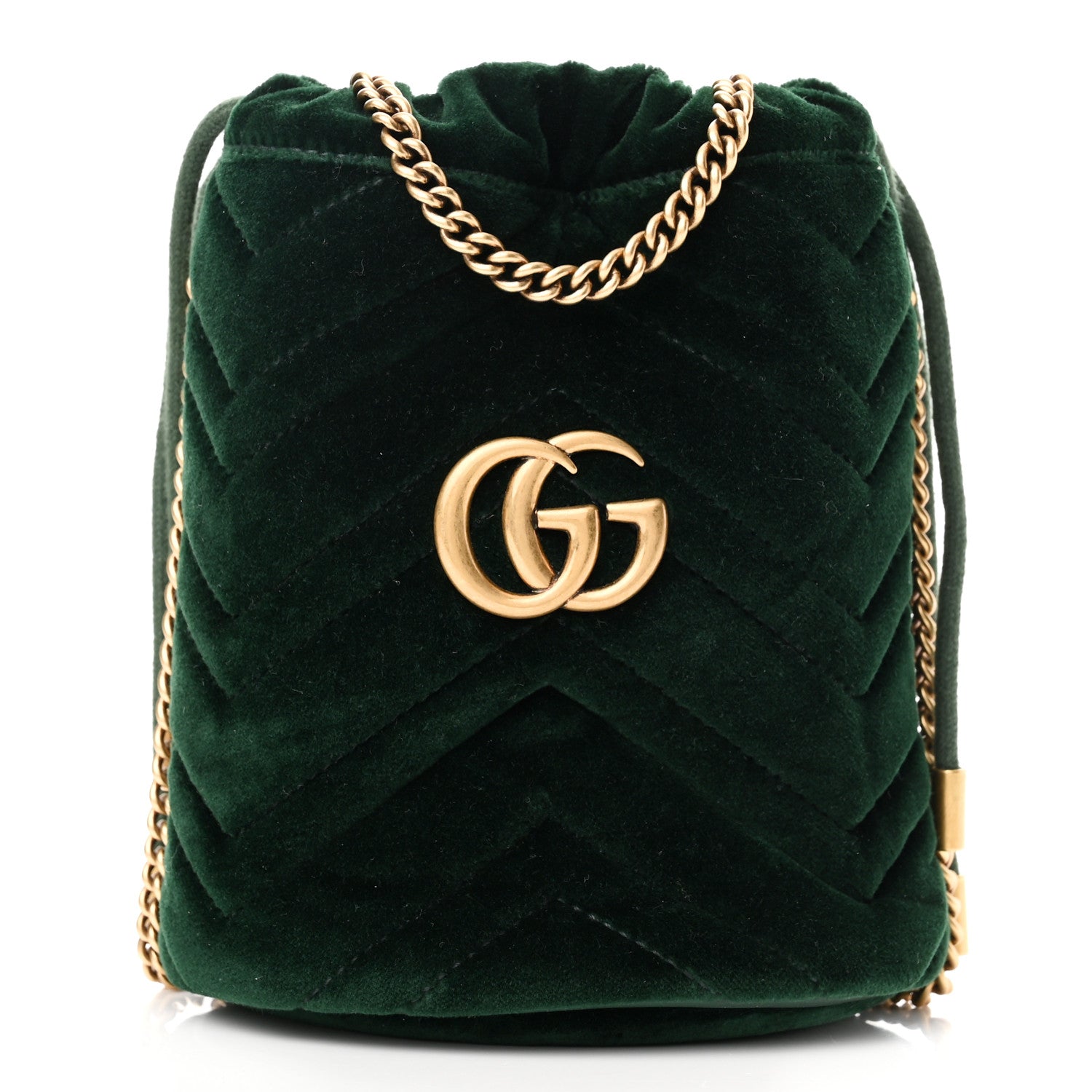 Gucci Velvet Matelasse Mini GG Marmont 2.0 Bucket Bag Dark Green 1 of 9