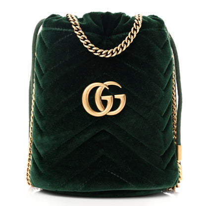 Gucci Velvet Matelasse Mini GG Marmont 2.0 Bucket Bag Dark Green 1 of 9
