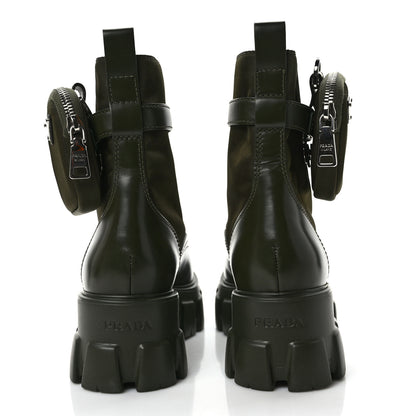 Prada Spazzolato Rois Re-Nylon Metal Triangle Logo Monolith Pouch Pocket 55mm Boots 38 Militare 5 of 9