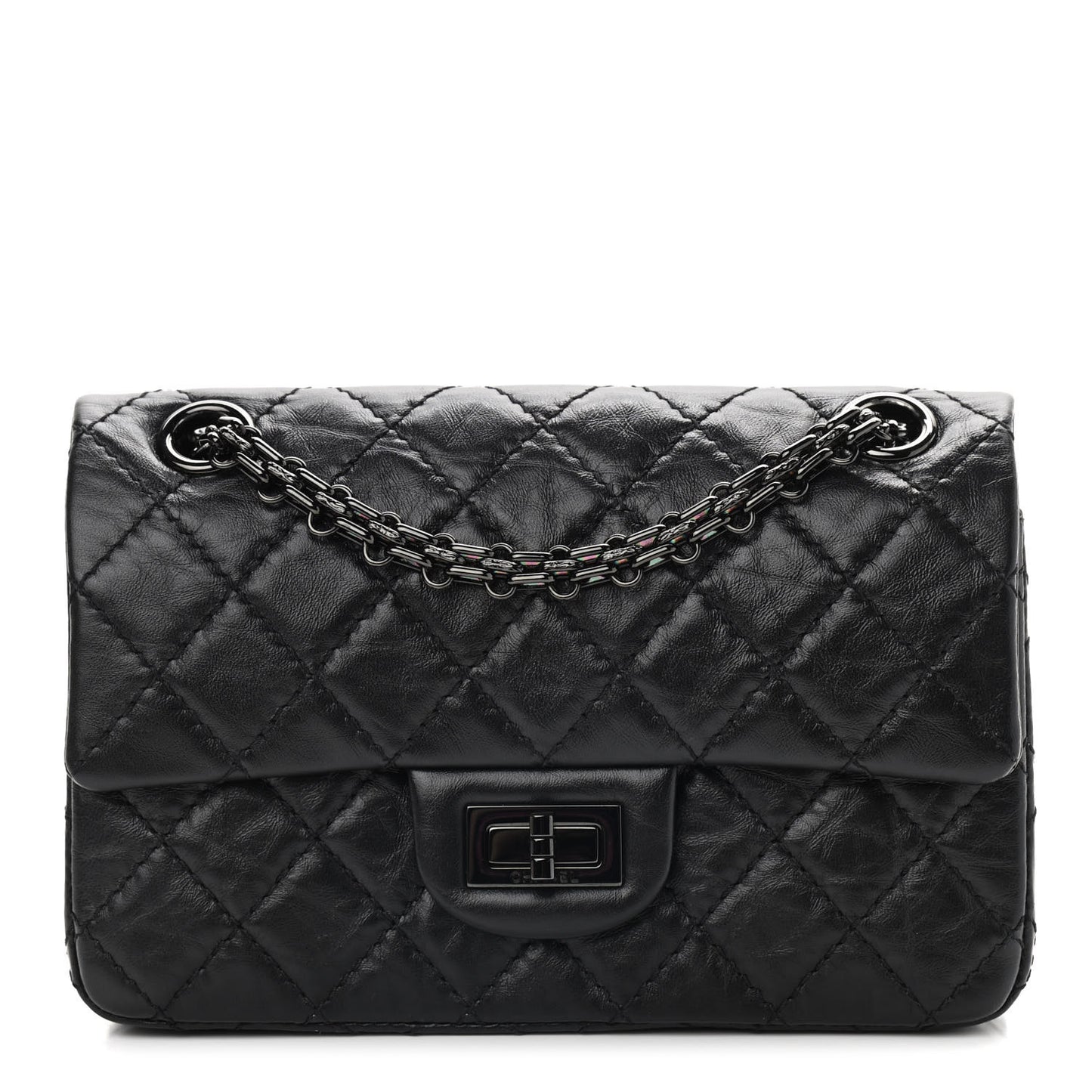 Aged Calfskin Quilted 2.55 Reissue Mini Flap So Black