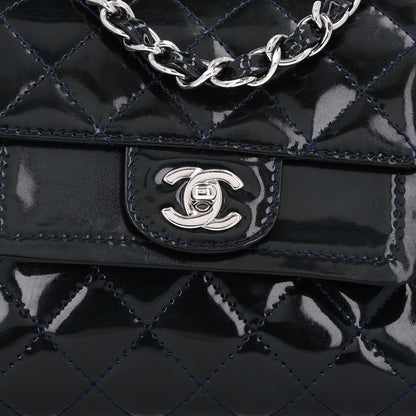 Chanel Patent Quilted Accordion Double Flap Navy Blue 8 of 10
