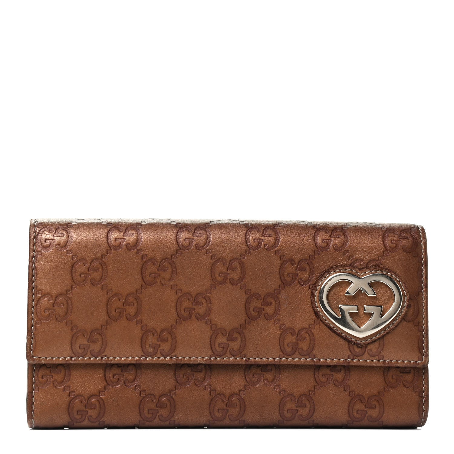 Gucci Metallic Guccissima Lovely Heart Continental Wallet Bronze 1 of 6