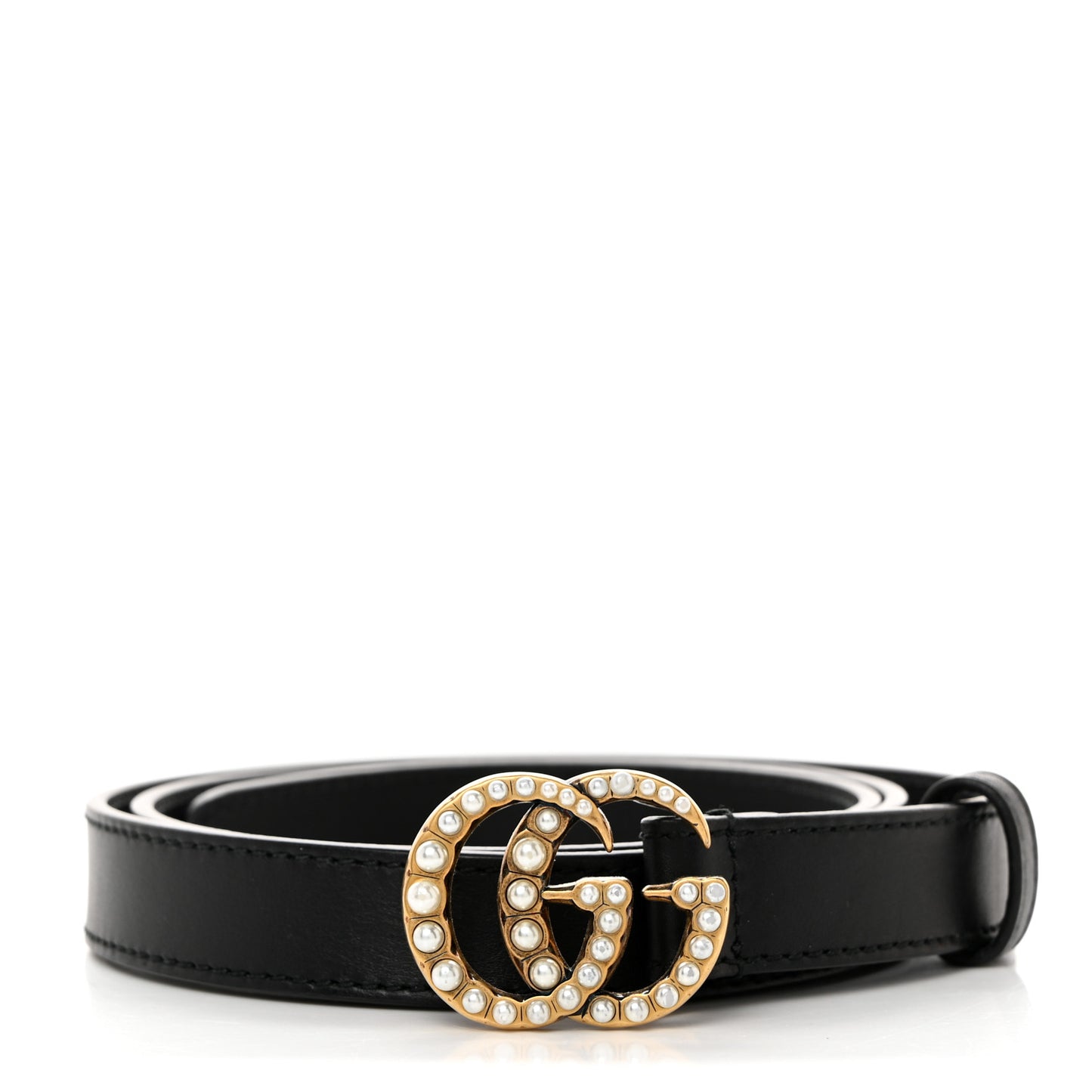 Calfskin Pearl Double G 20mm Belt 80 32 Black Cream