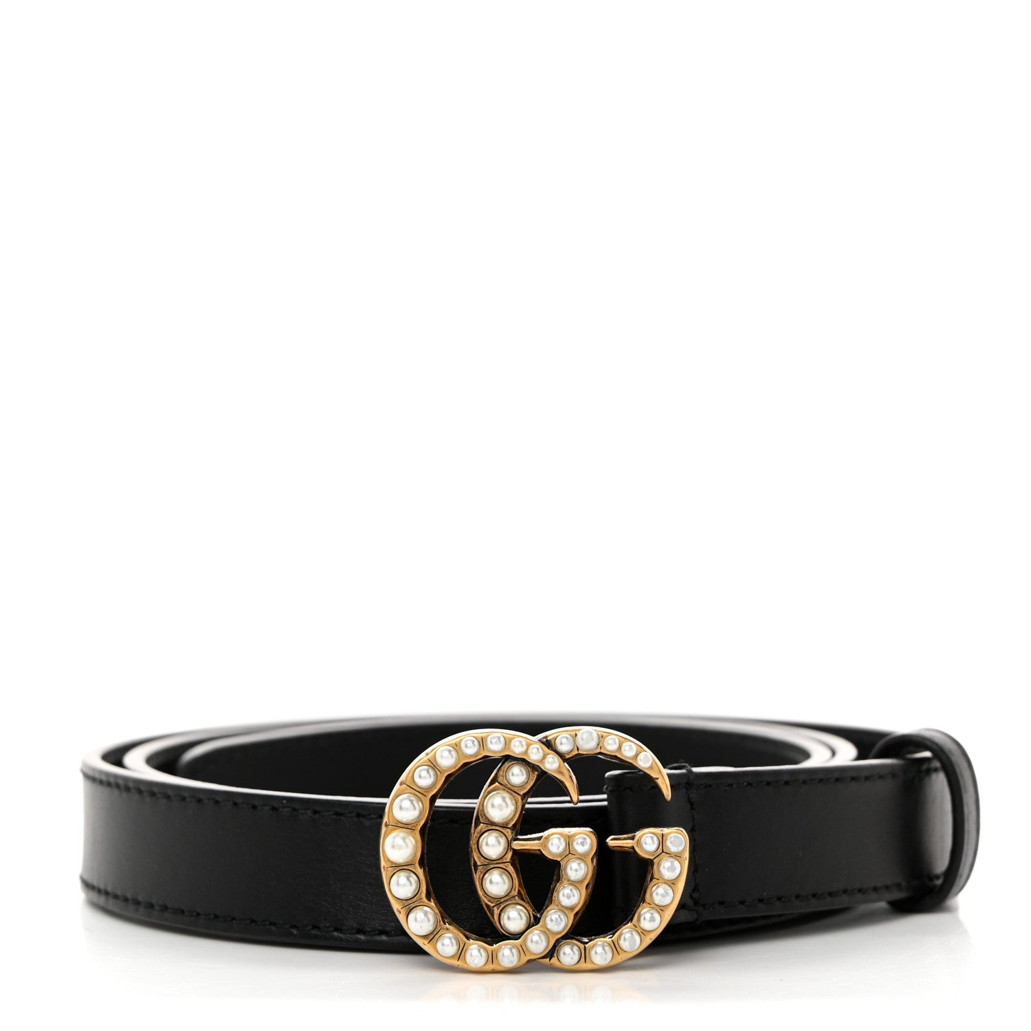 Gucci Calfskin Pearl Double G 20mm Belt 80 32 Black Cream 1 of 6