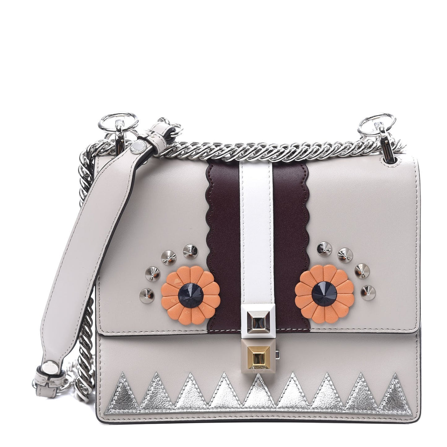 Vitello Liberty Lucido Catalan Mirror Hypnoteyes Studded Small Kan I Shoulder Bag Grigio Polvere Bordeaux Multicolor