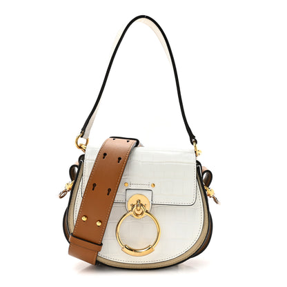 Chloe Calfskin Crocodile Embossed Small Tess Bag Brilliant White 1 of 15